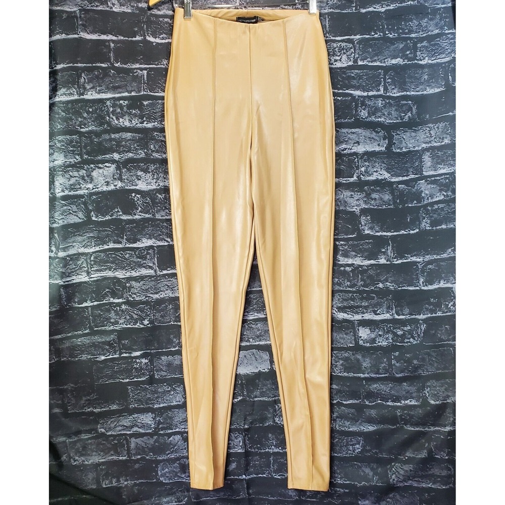 Pretty Little Things Pleather Leggings Womens Size 4 Tan Beige Shiny